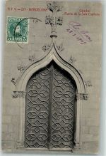 Barcelona 1909 Foto AK Kirche Portal Marke bildseitig