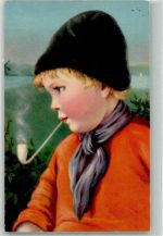 Kleiner blonder Junge raucht eine Pfeife WSSB 6876 Pfeife 1925 Künstlerkarte