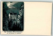 87645 W8959 Hohenschwangau Lithographie Neuschwanstein Marienbrücke Mondschein