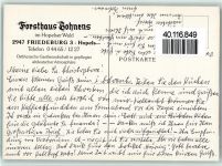W2947 Friedeburg , Ostfriesl Forsthaus Bohnens im Hopseler Wald Innenaufnahme Gastraum gedeckter Tisch