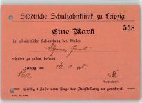 O7000 Leipzig Quittung zahnärtliche Behandlung Städtische Schulzahnklinik Behandlung2.1.1933 Zahnarzt