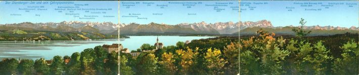 Klapp AK 3-fach Starnberger See mit Gebirgspanorama, 1 Faltung stark angerissen