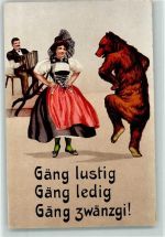 Bern Berne Bär vermenschlicht / tanzt mir Frau in Tracht / Akkordeon Bär