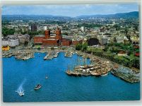 Oslo Kristiania - Fliegeraufnahme Hafen Windjammer Rathaus
