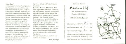 W8771 Wiesthal , Unterfr Gasthaus und Pension "Wiesthaler Hof", 2-fach Klappkarte Gastronomie KEINE AK