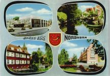 48527 W4460 Nordhorn - Wappen Fluss Boot Rathaus Theater