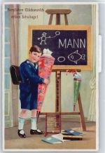 Schulanfang Tafel , Rechenschieber erster Schultag