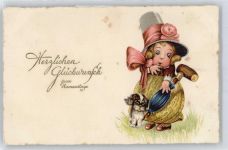 Mädchen mit Hut und Schirm Namenstag Künstlerkarte