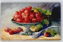 Erdbeeren , sign. Mary Golay Frucht, Gemüse Künstlerkarte