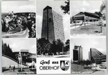 98559 O6055 Oberhof , Thüringen - Rennschlittenbahn, Interhotel panorama, Großgaststätte Oberer Hof, Teilansicht AKU1