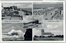 25980 W2280 Westerland - Kurpromenade, Strand, Sturmflut, Hindenburgdamm, Eisenbahn, Kirche in Keitum