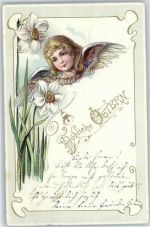 Engel , Ostern Blüte mit Menschengesicht Lithographie