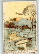 Verlag Winkler - Sonnenschein Postkarte Serie X - Litho Winter, Wassermühle, Neujahr 1900 AK Serie