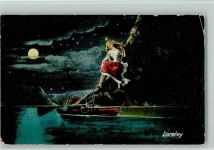 W6220 Rüdesheim am Rhein Loreley am Felsen Rheinschiff Vollmond Loreley 1927 Künstlerkarte
