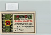 19395 O2864 Plau Künstlerkarte Notgeldschein Ritter mit Rüstung Schild Turm sign. Ludwig Düwahl