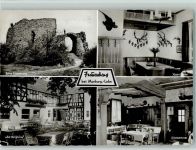 35037 W3550 Marburg - Ruine Frauenberg Innenaufnahmen Jägerzimmer Gasthof Pension Zur Burgruine Terrasse Fachwerkhaus Gästezimmer 4-Bildaufnahme