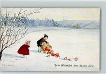 Neujahr - Kinder mit einem Korb voll Pilze AK Frank, E. 1922