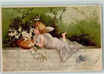 Engel mit Blumen Lithographie Serie Gebrauchsspuren