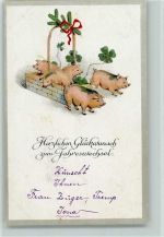 Neujahr - Kleine Ferkel im Korb AK Schwein 1925