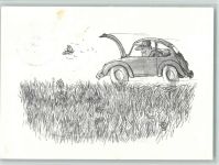 Karikatur Käfer "jagt" Schmetterling VW