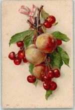 Kirschen und Pfirsiche AK Frucht, Gemüse 1898 Lithographie