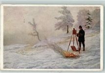 Wiener Kunst sign. Otto Nowak Der Landschaftsmaler Lagerfeuer Winter Staffelei