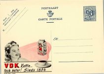 Publibel 1025,Belgische Ganzsache Wertstufe 90c Ziffer auf Löwe - VDK Kaffee Lebensmittel