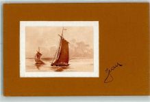 Lederimitation Segelboot Lithographie AK Passepartout 1900 Prägedruck