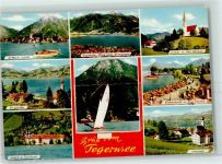 83684 W8180 Tegernsee AK mit Leporello Rottach-Egern St. Quirin Schloss Hirschberg Kirche Bad Wiessee Promenade Gmund Segelboot