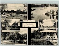 04774 O7261 Schmannewitz - Waldschwimmbad Liegewiese Bootssteg Trettboote Gaststätten-Terrasse