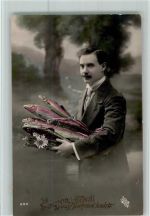Mann mit Fische - Fotoverlag 1. April Foto AK