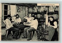 Schwyzer Bauernstube - Spinnerin am Spinnrad - Bäuerliches Leben, gute Erhaltung - Verlag Beeler Nr. 256 AK Kartenspiel