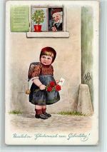 Geburtstag - Schulkind mit einem Brief AK Scheuermann, W. 1912