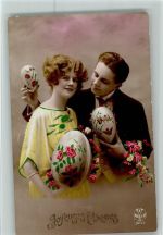 Verlag A. Noyer 3033 - Ostern, Große Ostereier u. Liebespaar - handcoloriert A. Noyer 1921 Foto AK