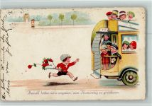 Kinder Gratulant und ein Omnibus AK Namenstag 1936