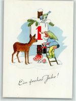 Neujahr - Zwerg malt ein Kalenderblatt, sehr gute Erhaltung AK Zwerg