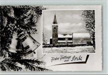 56479 W5439 Seck - Kirche Tannenzweige Glocken Winteraufnahme