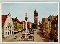 94315 W8440 Straubing - Theresienplatz Stadtsparkasse Dreifaltigkeitssäule Stadtturm