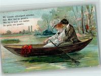 Liebespaar - gute Erhaltung AK Ruderboot 1910 Lithographie