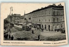 Warschau Warszawa 1916 Gebrauchsspuren Marszalkowska Straße Straßenbahn Scan verzogen