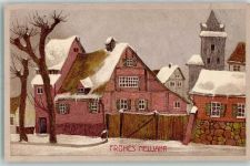Winter Stimmungsbild Neujahr AK Künstlersteindruck 1909 Lithographie / Künstlerkarte