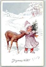Weihnachten Kind mit einem Reh AK Feiertag, K. 1911