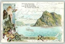 Felsen Rheinschiffe Loreley 1898 Lithographie