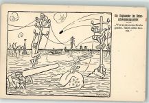 Die Engländer im Überschwemmungsgebiet Karikatur sign. Karl Arnold Antipropaganda WK I Künstlerkarte