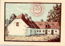 Hodonin Göding 1935 Lithographie sign. Dobrovolsky Haus von Masaryk