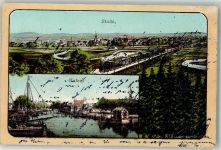21680 W2160 Stade , Niederelbe 1898 Lithographie Hafen Eisenbahn Soldatenbrief