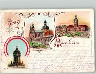 68159 W6800 Mannheim 1901 Lithographie Wasserturm Jesuiten- Kirche