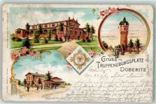 14727 O1831 Döberitz 1899 Gebrauchsspuren Truppenübungsplatz Wache Offizierskasino Wasserturm Wappen Lithographie
