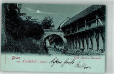 84028 W8300 Landshut , Isar 1898 Mondschein Adelskorrespondenz Burg Trausnitz Wehrgang