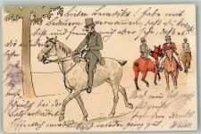 Der vornehme Mann mit Zylinder + Adelskorrespondenz Reiten 1901 Lithographie / Künstlerkarte